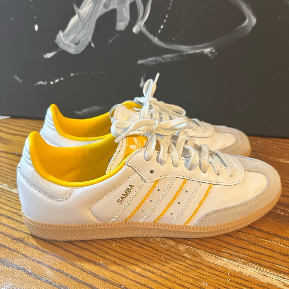 adidas Samba White and Yellow Athletic Shoes